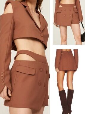 NWT For Love & Lemons Brown Double-Breasted Skort